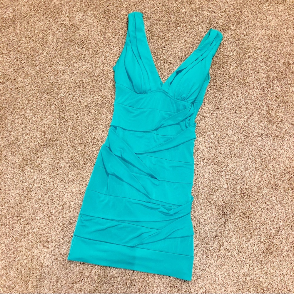 Blue Pleated Bodycon Dress